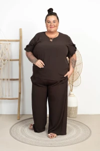 Komplet z crepy Bluzka+Kuloty LORET czekoladowy Plus Size 48/54