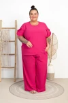 Komplet z crepy Bluzka+Kuloty LORET fuksja Plus Size 48/54