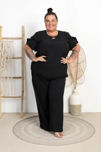 Komplet z crepy Bluzka+Kuloty LORET czarny Plus Size 48/54