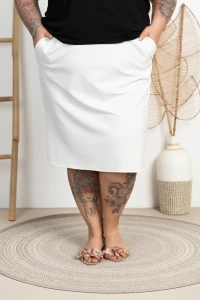 Spódniczka Prążkowana ROBIN śmietankowa Plus Size 46-56