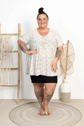 Ażurowa Bluzka z kokardkami TRACY beżowa Plus Size 50/58