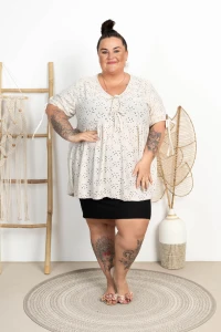 Ażurowa Bluzka z kokardkami TRACY beżowa Plus Size 50/58