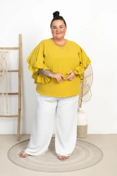 Bluzka z falbaniastym rękawem KONSTANS limonka Plus Size 48/54