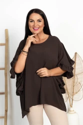 Bluzka z falbaniastym rękawem KONSTANS gorzka czekolada Plus Size 48/54