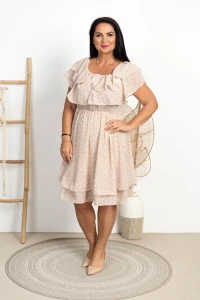 Sukienka Szyfonowa w groszki VENEZUELA beżowa Plus Size 46/54