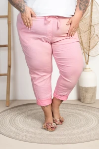Spodnie Gnieciuchy Boyfriend JOHNNY pudrowe Plus Size 46/52