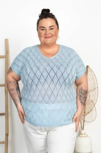 Ażurowy Sweterek HILARY błękitny Plus Size 46/52