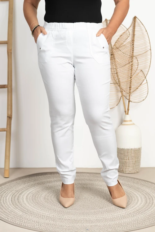 Spodnie w gumkę wysoki stan białe Plus Size 42 44 46 48 50 52 54 56 58 60