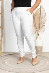 Spodnie w gumkę MIKSA DŁUGIE 09 wysoki stan białe Plus Size 42-60