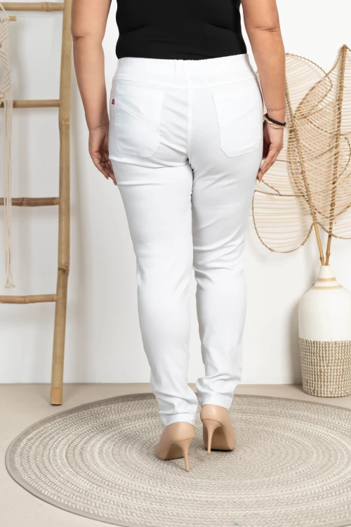 Spodnie w gumkę wysoki stan białe Plus Size 42 44 46 48 50 52 54 56 58 60