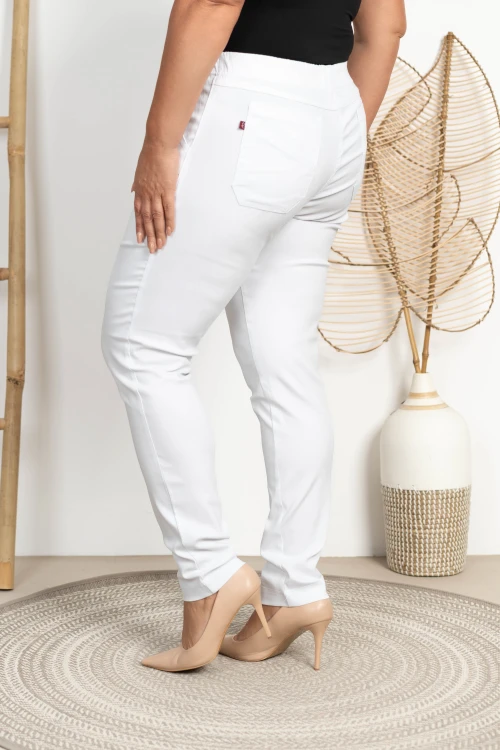 Spodnie w gumkę wysoki stan białe Plus Size 42 44 46 48 50 52 54 56 58 60