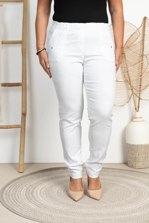 Spodnie w gumkę wysoki stan białe Plus Size 42 44 46 48 50 52 54 56 58 60
