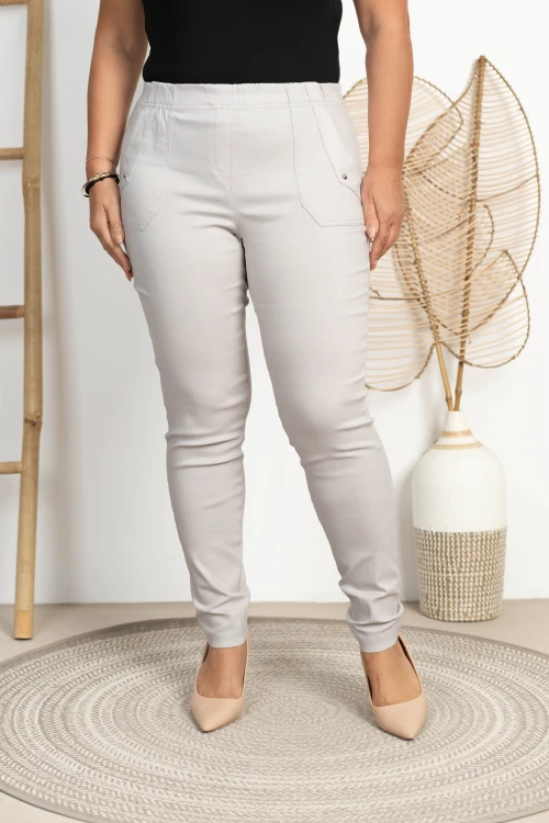 Spodnie w gumkę wysoki stan jasne siwe Plus Size 42 44 46 48 50 52 54 56 58 60