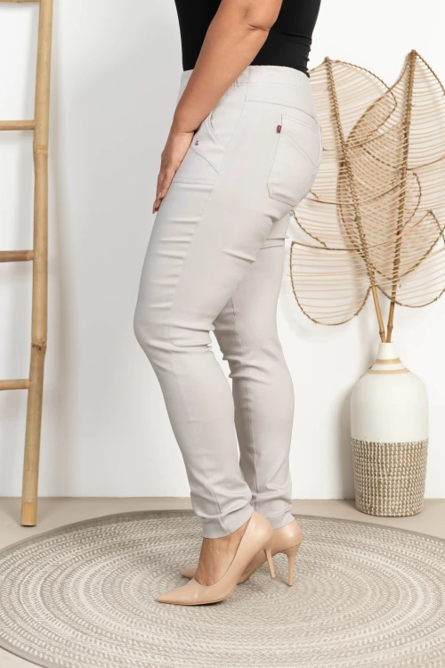 Spodnie w gumkę wysoki stan jasne siwe Plus Size 42 44 46 48 50 52 54 56 58 60