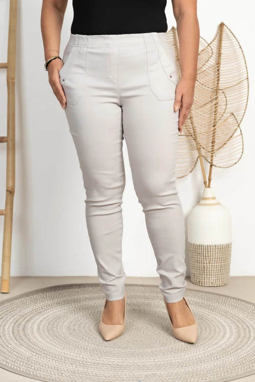 Spodnie w gumkę wysoki stan jasne siwe Plus Size 42 44 46 48 50 52 54 56 58 60