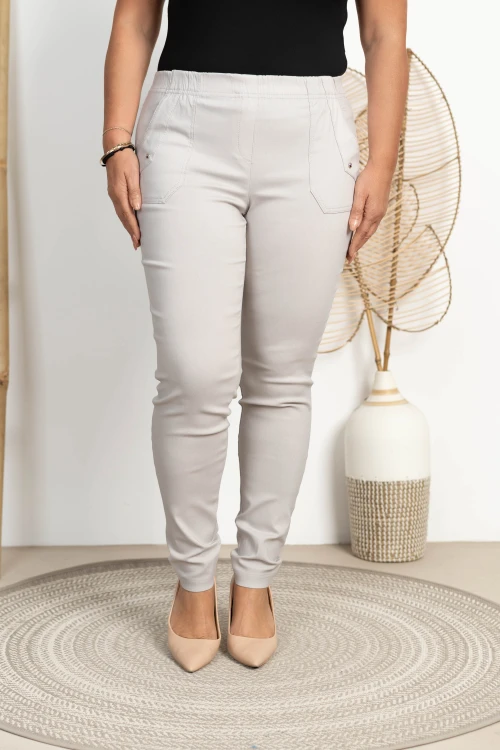 Spodnie w gumkę wysoki stan jasne siwe Plus Size 42 44 46 48 50 52 54 56 58 60