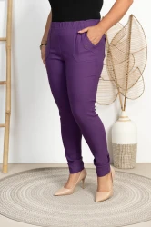 Spodnie w gumkę MIKSA DŁUGIE 09 wysoki stan fioletowe Plus Size 42-60
