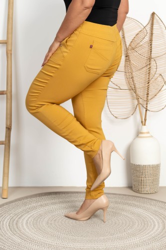 Spodnie w gumkę MIKSA DŁUGIE 09 wysoki stan miodowe Plus Size 42 44 46 48 50 52 54 56 58 60