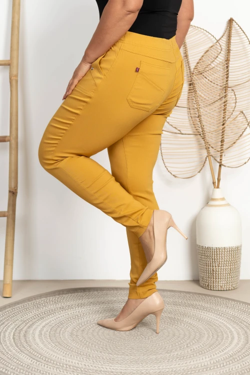 Spodnie w gumkę MIKSA DŁUGIE 09 wysoki stan miodowe Plus Size 42 44 46 48 50 52 54 56 58 60