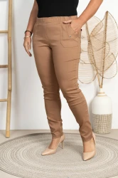 Spodnie w gumkę MIKSA DŁUGIE 09 wysoki stan pudrowy brąz Plus Size 42-60