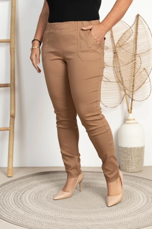 Spodnie w gumkę wysoki stan pudrowy brąz Plus Size 42 44 46 48 50 52 54 56 58 60