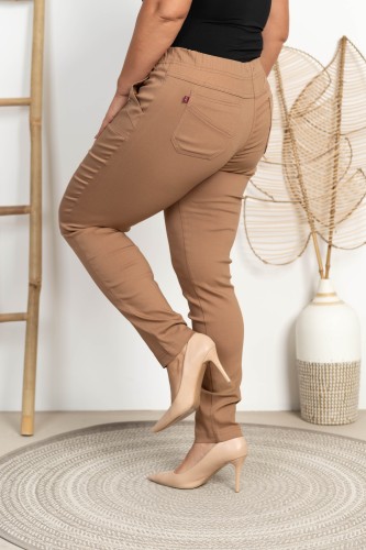 Spodnie w gumkę wysoki stan pudrowy brąz Plus Size 42 44 46 48 50 52 54 56 58 60