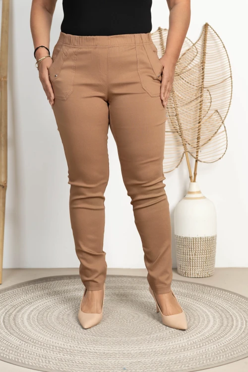Spodnie w gumkę wysoki stan pudrowy brąz Plus Size 42 44 46 48 50 52 54 56 58 60