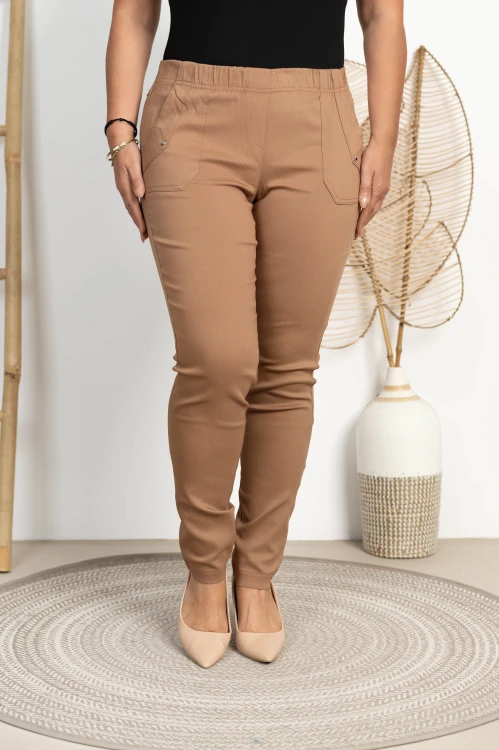 Spodnie w gumkę wysoki stan pudrowy brąz Plus Size 42 44 46 48 50 52 54 56 58 60