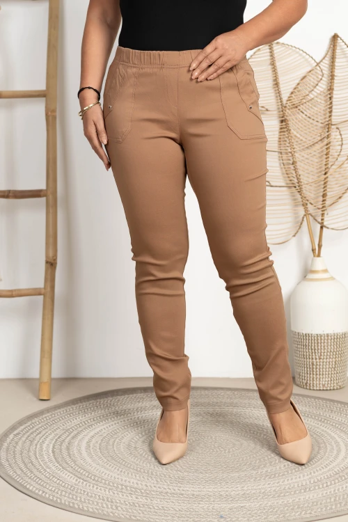 Spodnie w gumkę wysoki stan pudrowy brąz Plus Size 42 44 46 48 50 52 54 56 58 60