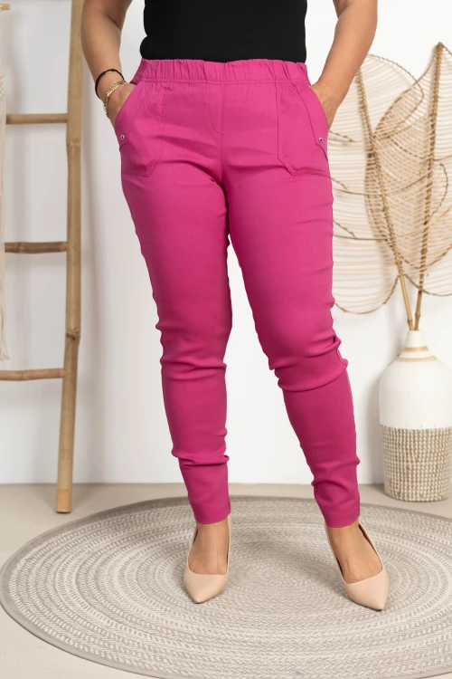 Spodnie w gumkę MIKSA DŁUGIE 09 wysoki stan fuksja Plus Size 42 44 46 48 50 52 54 56 58 60