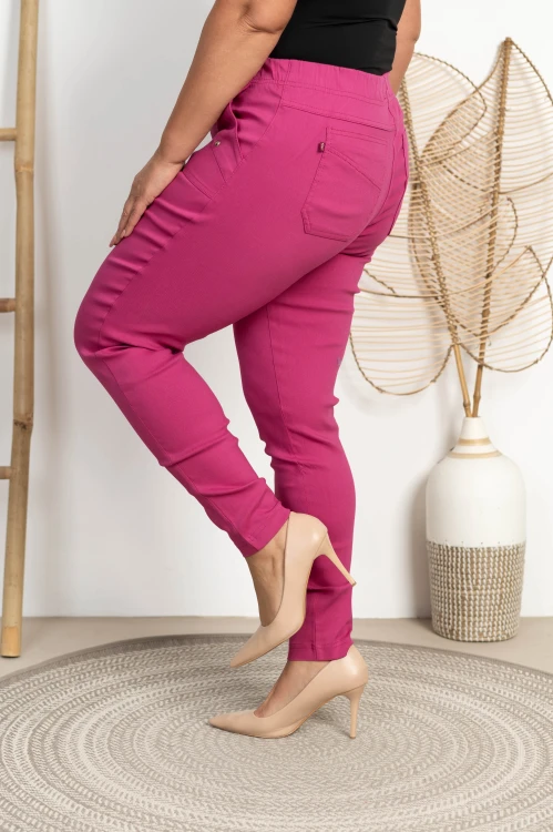 Spodnie w gumkę MIKSA DŁUGIE 09 wysoki stan fuksja Plus Size 42 44 46 48 50 52 54 56 58 60