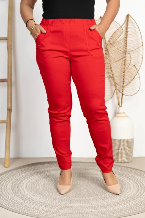 Spodnie w gumkę MIKSA DŁUGIE 09 wysoki stan czerwone Plus Size 42 44 46 48 50 52 54 56 58 60