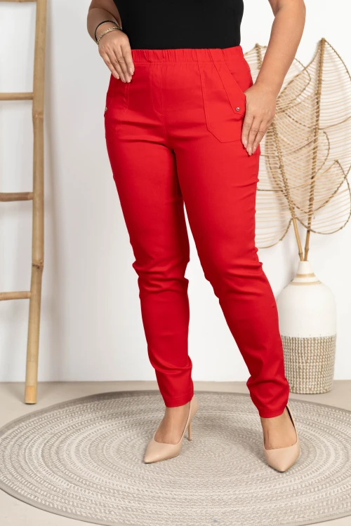 Spodnie w gumkę MIKSA DŁUGIE 09 wysoki stan czerwone Plus Size 42 44 46 48 50 52 54 56 58 60