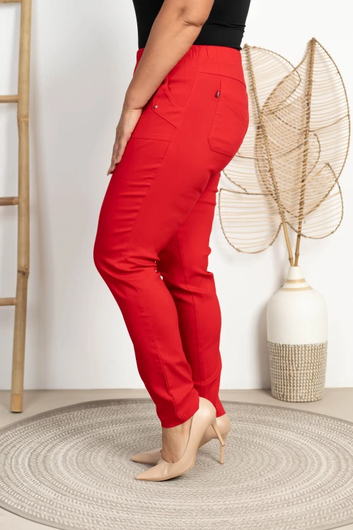 Spodnie w gumkę MIKSA DŁUGIE 09 wysoki stan czerwone Plus Size 42 44 46 48 50 52 54 56 58 60