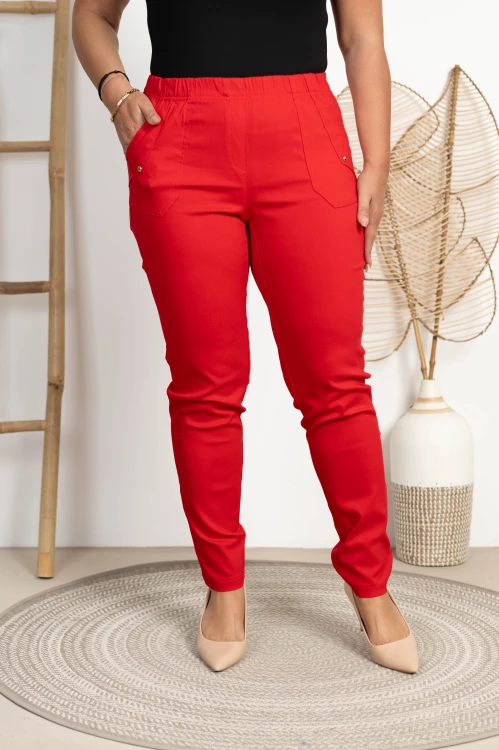 Spodnie w gumkę MIKSA DŁUGIE 09 wysoki stan czerwone Plus Size 42 44 46 48 50 52 54 56 58 60