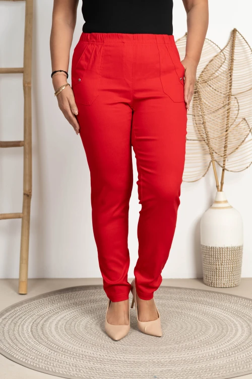 Spodnie w gumkę MIKSA DŁUGIE 09 wysoki stan czerwone Plus Size 42 44 46 48 50 52 54 56 58 60