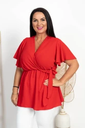 Bluzka z kopertowym dekoltem AMIS czerwona Plus Size 42/50