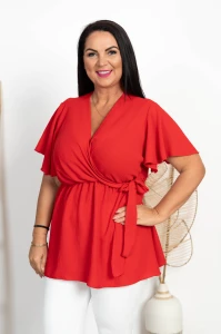 Bluzka z kopertowym dekoltem AMIS czerwona Plus Size 42/50