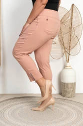 Spodnie 7/8 MIKSA pudrowy róż Plus Size 42-58