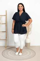 Bluzka z kopertowym dekoltem AMIS granatowa Plus Size 42/50