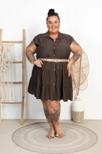 Sukienka Koszulowa z paskiem ELENI czekoladowa Plus Size 46/54