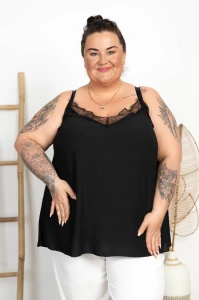 Top satynowy z koronką OLA czarny Plus Size 50/58