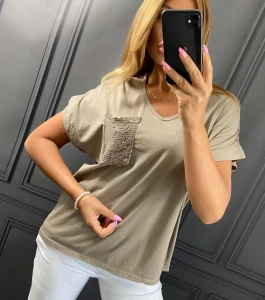 Bluzka z gipiurą na plecach TONI fango Plus Size 46/54