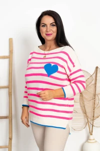 Sweter w paski HEART biały Plus Size 46/52