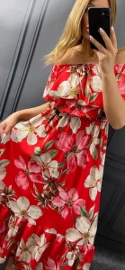 Sukienka MAXI w Kwiaty LORENA czerwona Plus Size 44/50