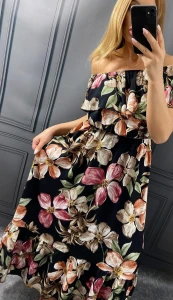 Sukienka MAXI w Kwiaty LORENA czarna Plus Size 44/50