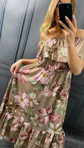Sukienka MAXI w Kwiaty LORENA fango Plus Size 44/50