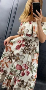Sukienka MAXI w Kwiaty LORENA ecru Plus Size 44/50