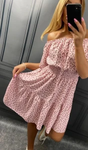 Sukienka Hiszpanka w Groszki KOKO pudrowa Plus Size 40/46
