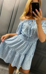 Sukienka Hiszpanka w Groszki KOKO błękitna Plus Size 40/46